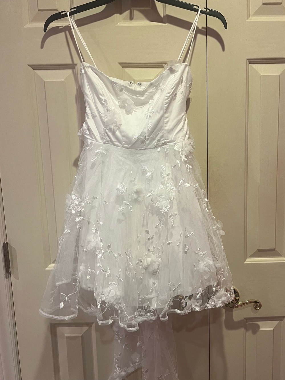 Angel Biba White Tulle Floral Romantic  Mini Dress Women’s Size S